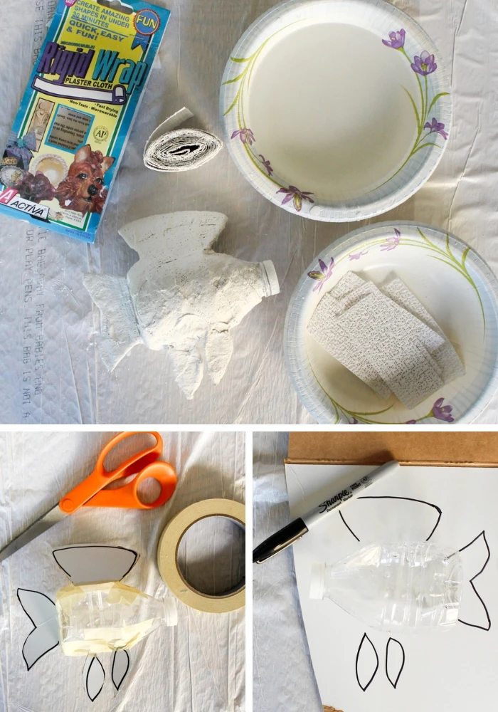 It's easy to transform a water bottle into a fish sculpture with Rigid Wrap plaster cloth. Get the free lesson plan in this post! #rigidwrap #sculpture #lessonplan #artprojects